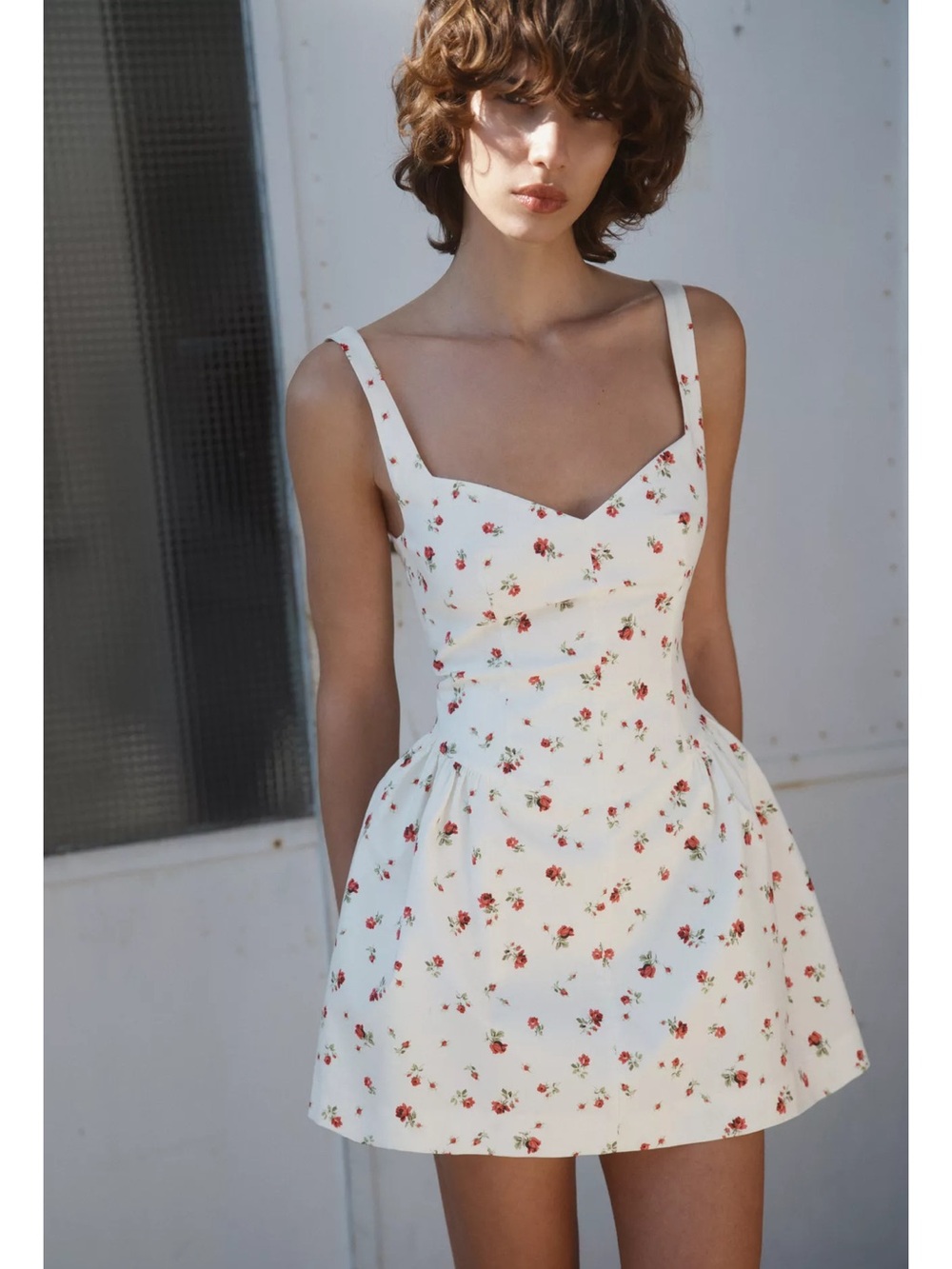 NWT Zara White Mini Dress with Red Rose Print